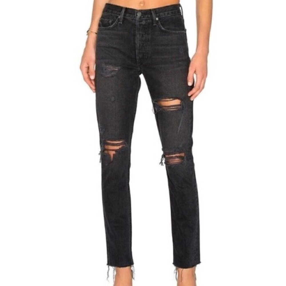 New GRLFRND Karolina High-rise Skinny Jean Size 26 Butt Slit Black Travelin Band